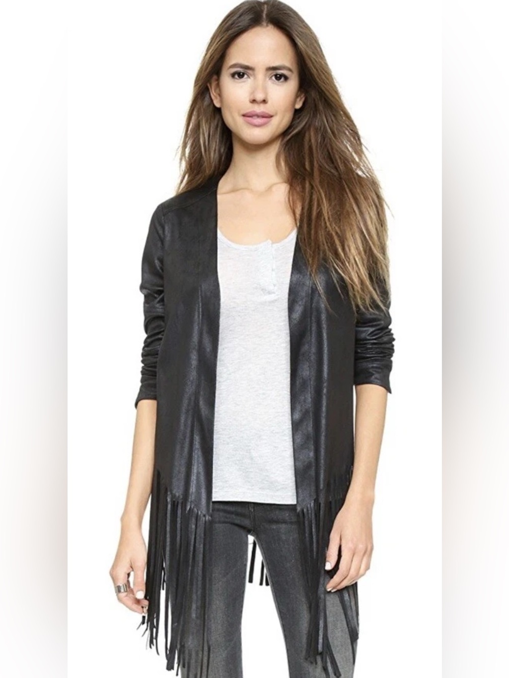 New! SW3 Bespoke Faux Suede Fringe Open Front Jacket SZ P (fits like a 2-4)